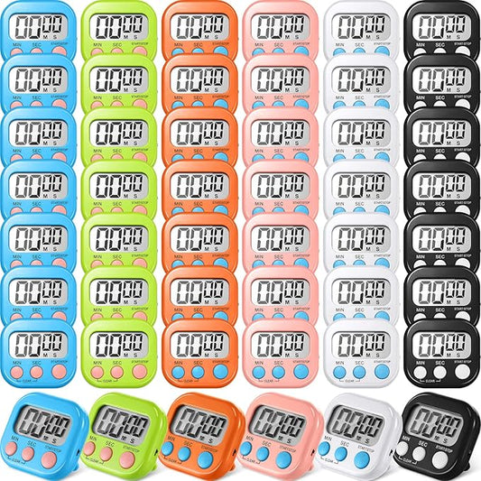 Macarrie 48 Pcs Digital Kitchen Timer Bulk Small Magnetic Backing Stand Timer Clock Loud Alarm LCD Display Electronic Minute Second Count up Countdown Alarm for Teacher Classroom Cooking Baking