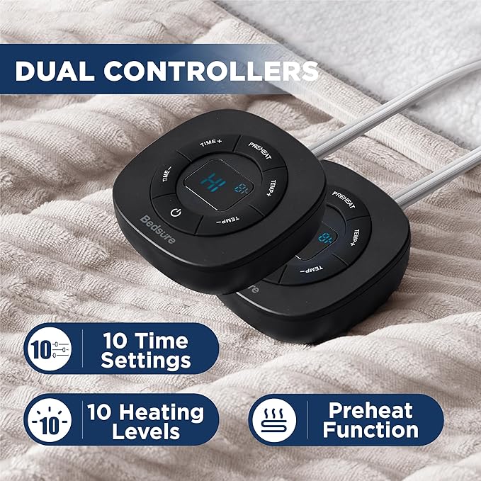 Bedsure GentleSoft Electric Blanket King Size - Soft Ribbed Flannel Heated Blanket with Dual Control, Heating with 10 Heat Settings & 10 Time Settings, 8 hrs Timer Auto Shut Off (90x100 inches, Cream)