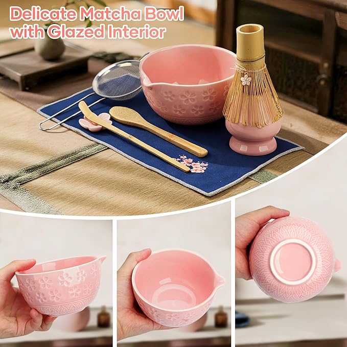 Matcha Whisk Set, Birthday Gifts for Women Mom Her, 8PCs Ceremony Matcha Tea Kit, 18OZ Matcha Bowl with Spout, Whisk, Bamboo Scoop, Sifter, Tea Towel, Ideal Gift for Christmas, Wedding