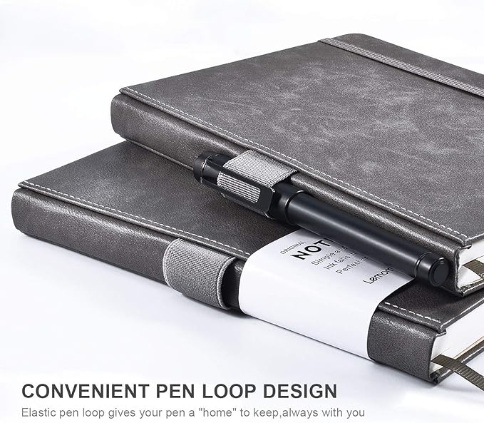 Thick Classic Notebook with Pen Loop - A5 College Ruled Hardcover Writing Notebook with Pocket + Page Dividers Gifts, Banded, Large, 180 Pages, 8.4 x 5.7 in