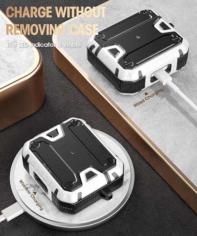 Koaichi Compatible with AirPods 3rd Generation Case(2021), Full-Body Rugged Hard Shell Protective Case Cover with Keychain Designed for AirPods 3 Case, Black/White [US Patent Registered]