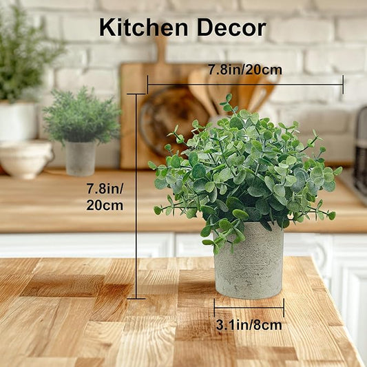USLAI Small Potted Fake Plants(3-Pack), Mini Artificial Plastic Eucalyptus Plants Topiaries for Home Office Shelf Desk Farmhouse Room Coffee Table Decor