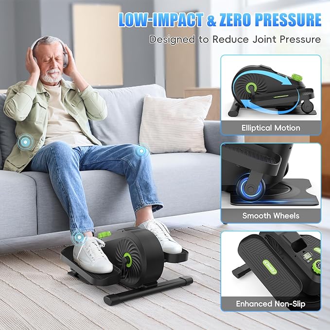 FUNMILY Under Desk Elliptical, Desk Bike Pedal Exerciser, Fully Assembled Leg Exerciser 2 in 1 Seated Standing Elliptical, Ultra-Quiet Mini Elliptical Machines for Home Office Use