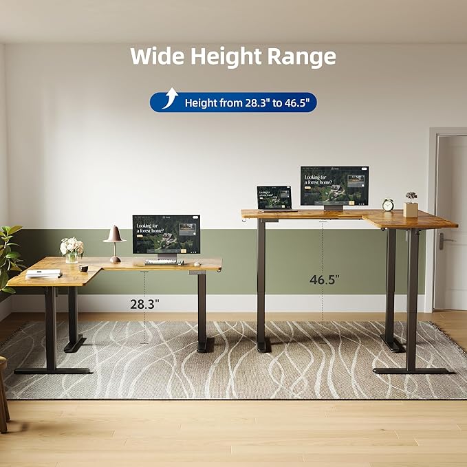 YDN L Shaped Standing Desk, Electric Standing Desks L Shape Adjustable Height Dual Motor, 63 x 55 Inch Corner Standing Desks with Splice Board for Home Office, Large Standing Desk, Rustic Brown