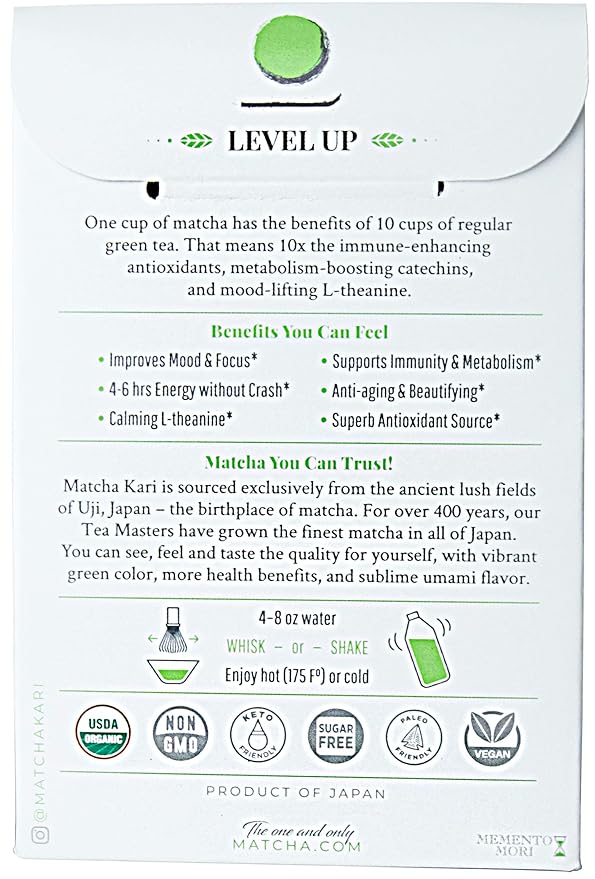 Matcha Green Tea Powder Single Serving Sticks, Dr. Weil's Ceremonial Organic Matcha Powder Singles Packets - Individual Matcha Tea Packets (12)