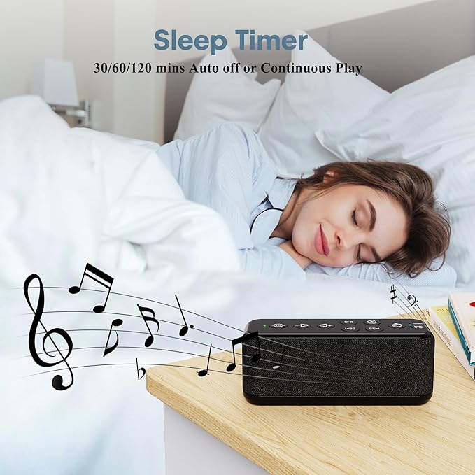 Sound Machine with Bluetooth,Wireless Rechargeable White Noise Machine,40H Long Runtime,Stereo Speakers,30/60/120m Timer,Memory Function,Portable Noise Machine for Sleeping/Office Privacy/Travel/Relax