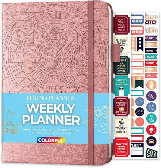 Legend Weekly Colorful Planner 2nd Edition – Undated Life & Work Agenda Journal for Time Management, Goal Setting, Productivity, Tasks & To Do Lists – A5 size, 5.8 ″ x 8.3″, Hardcover – Rose Gold