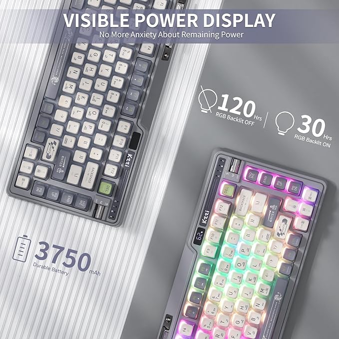 K75 PRO RGB 75% Wireless Gasket Mechanical Keyboard, Triple Mode BT 5.0/2.4G/USB-C 82 Keys Hot Swappable Gaming Keyboard w/Knob & Power Display, Custom Linear Switches, Purple Gray