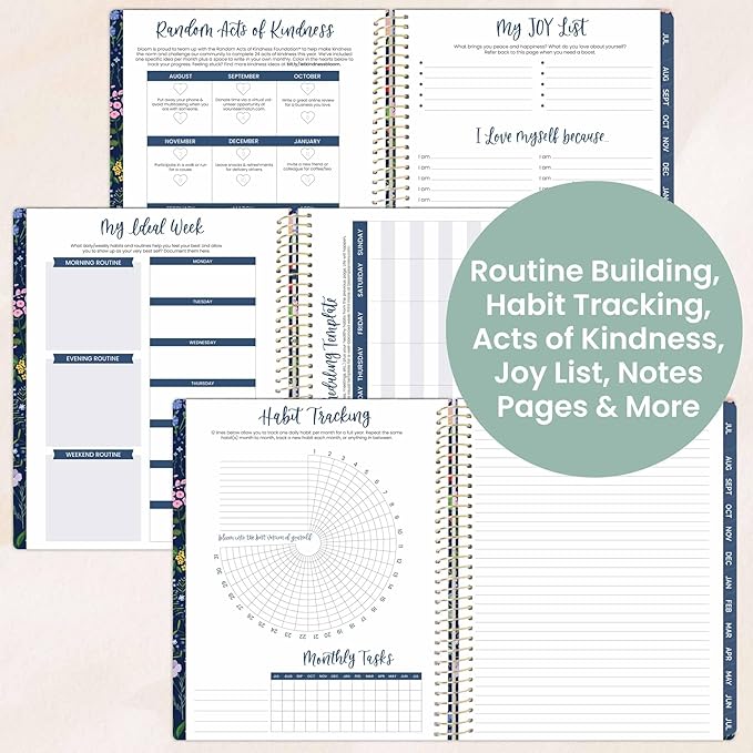 bloom daily planners 2025-2026 (8.5" x 11") Academic Year Day Planner (July 2025 - July 2026) - Weekly & Monthly Dated Agenda Organizer with Stickers & Tabs - Garden Party, Navy