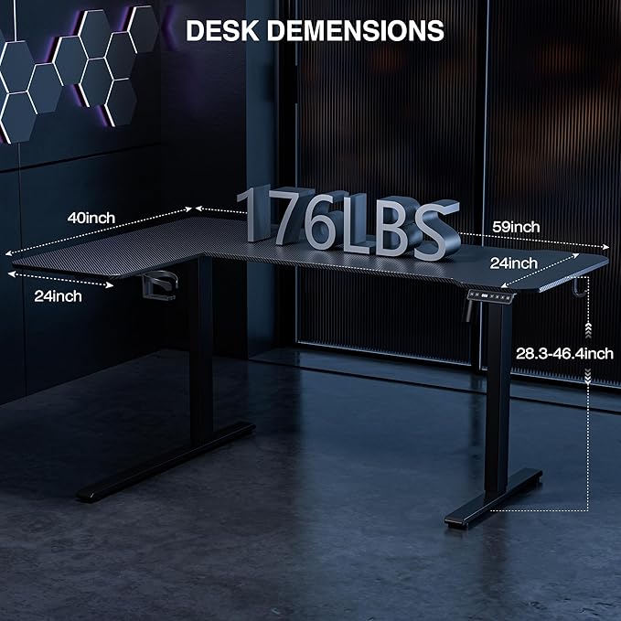59 Inch L Shaped Standing Desk Adjustable Height,Gaming Electric Corner Standing Desk, Sit Stand Computer Table with Reversiable Splice Board, Black Carbon