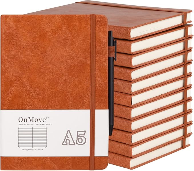 Notebooks Journal for Women Men 12 Pack Bulk Leather Hardcover with Pen Holder A5 160 Pages 100 GSM Thick Paper for Work School Lined Brown
