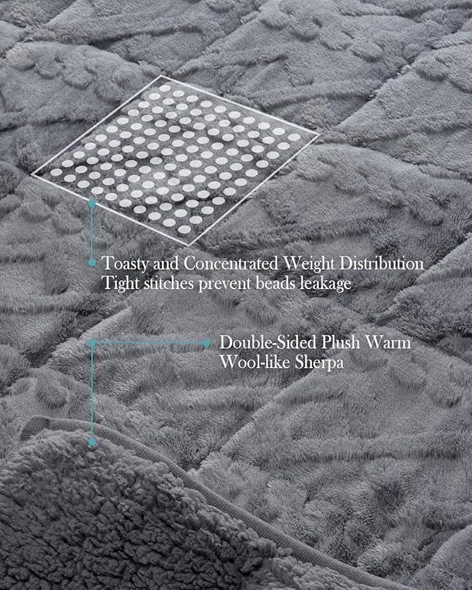 Topblan Weighted Blanket Full Size 15 Pounds, Soft Weighted Blanket with Doubled-Sized Shaggy Sherpa, Jacquard Knitted Stylish Warm Weighted Blankets Throw for Better Sleep, Grey, 48 x 72 inches