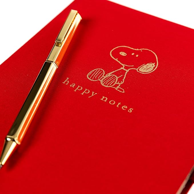 Snoopy Lined Journal Plus Pen by Graphique Luxe Collection, Hardcover Diary Notebook for Writing, Gold Foil Embossing, 160 Pages, 6” x 8”