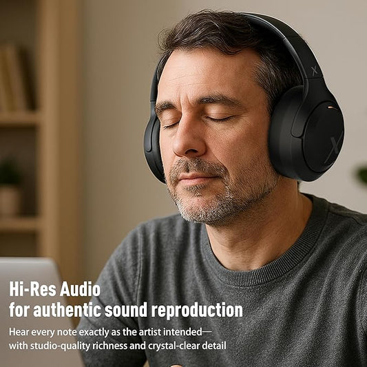 Riwbox Hybrid Active Noise Cancelling Headphones, Wireless Bluetooth Headset Over Ear, 60H Playtime, High-Fidelity, Foldable, Comfort&Immersion for Work/Commuting (Black)