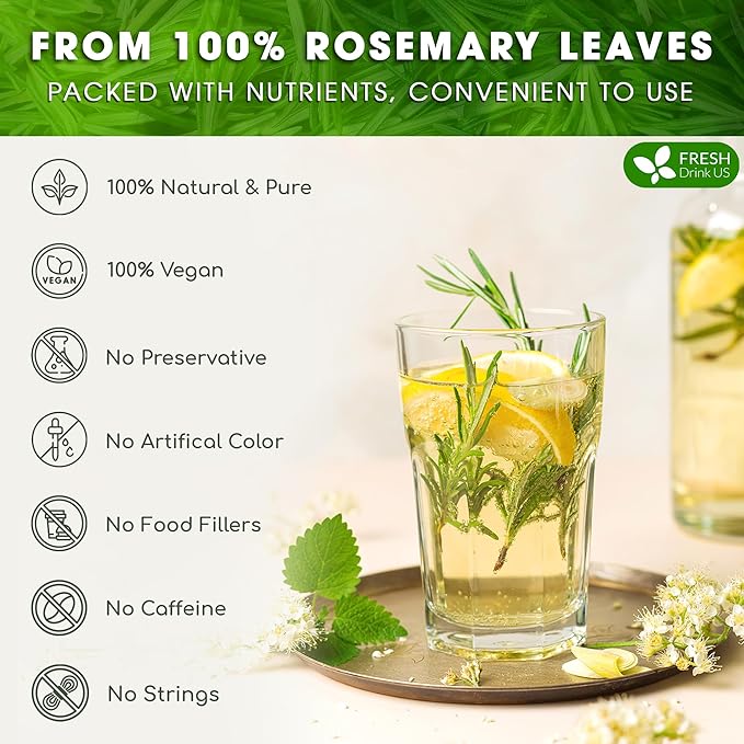 FreshDrinkUS, Premium 100 Rosemary Leaf Tea Bags, Made with 100% Natural Rosemary Dried Leaves, Pure Rosemary Herbal Tea, No Additives, No Caffeine, No Gluten, Vegan.