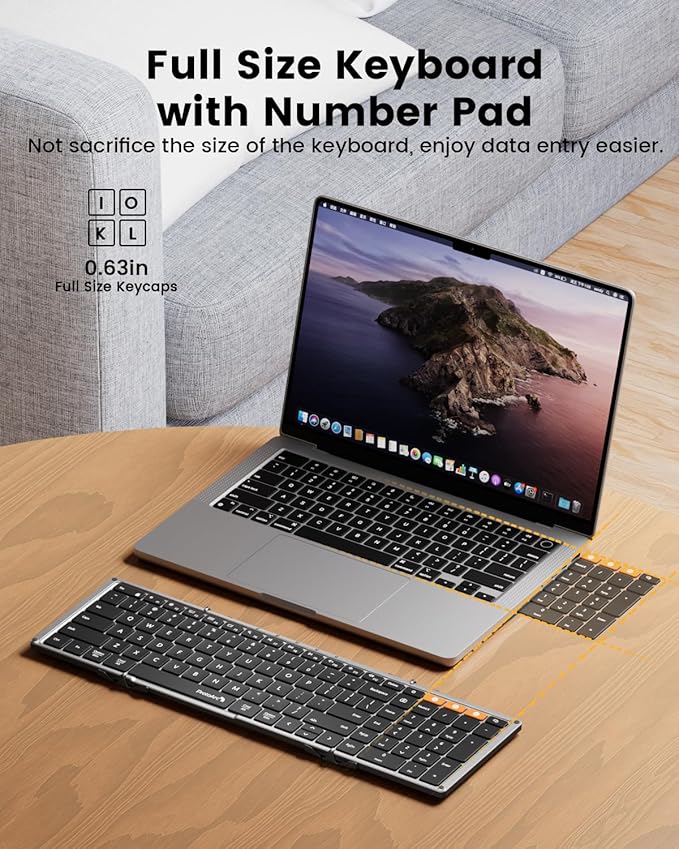 ProtoArc Backlit Foldable Keyboard, XK01 Plus Folding Portable Bluetooth Keyboard for Travel, True Full Size External Wireless Keyboards with Backlight for iPad Tablet Smartphone Laptop PC
