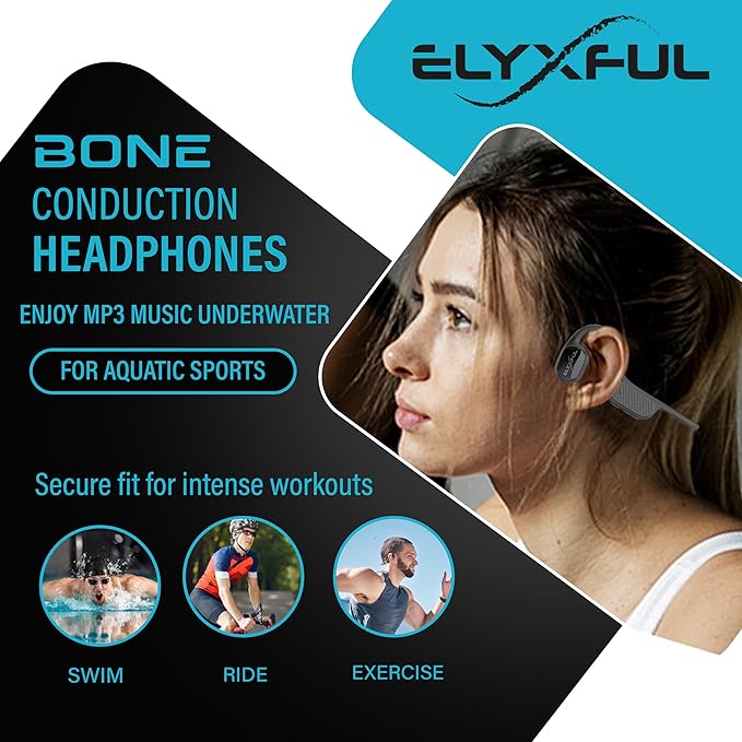 Bone Conduction Swimming Headphones with Bluetooth & 64GB MP3 Player, Shuffle & Repeat, IP68 Waterproof, Secure Fit for Workouts, Running, Cycling and Swimming, Microphone for Hands-free Calls