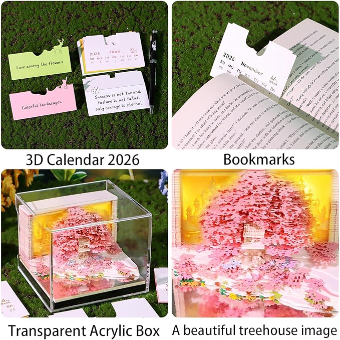 3D Timepiece Calendar 2026 Paper Art Memo Pad with LED Light – Tear-Away Desk Calendar for Record, Planner & Habit Tracker, Bookmark, Gift & Decorative Office Decor