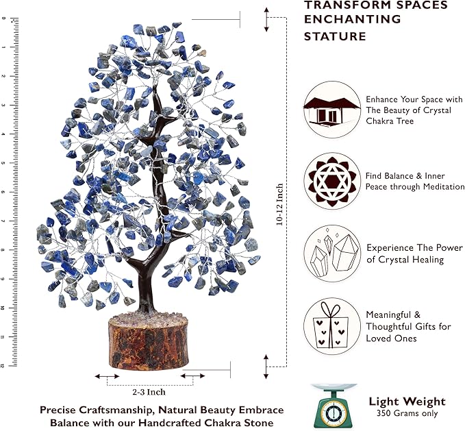 FASHIONZAADI Lapis Lazuli Crystal Tree of Life - Chakra Natural Handmade Gemstone Tree, Feng Shui Crystal Decoration, Money Spiritual Gift, Healing Crystal Chakra Decor