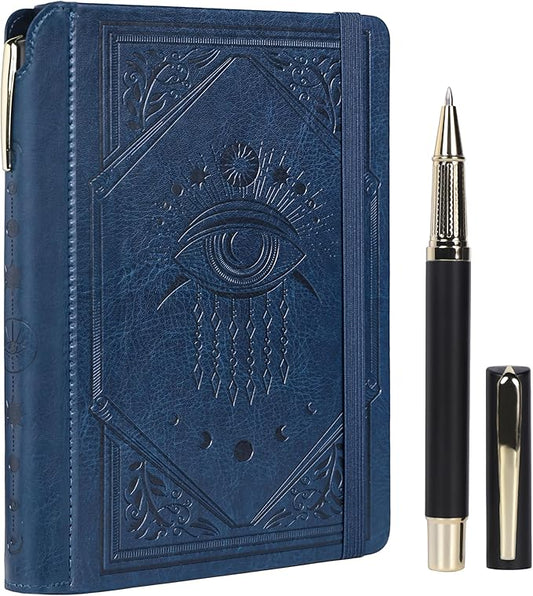 TIEFOSSI Lined Journal Notebook for Women Men, Leather Journal with Pen, A5 Evil Eye Hardcover Notebook for Work, Journaling, Travel & School, 100 GSM Thick Paper, 320 Numbered Pages, 6.2 x 8.3 in