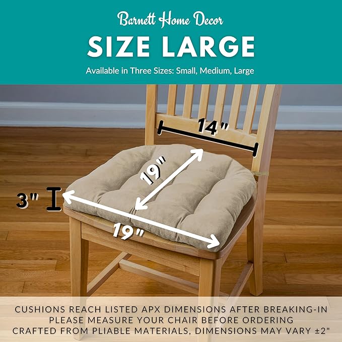 Barnett Home Decor Farmhouse Check Dark Red & Tan Dining Chair Pad with Ties - 19 x 19 Size Large Chair Cushion - Latex Foam Fill - 100% Cotton, Made in USA - Machine Washable (Dark Red & Tan)