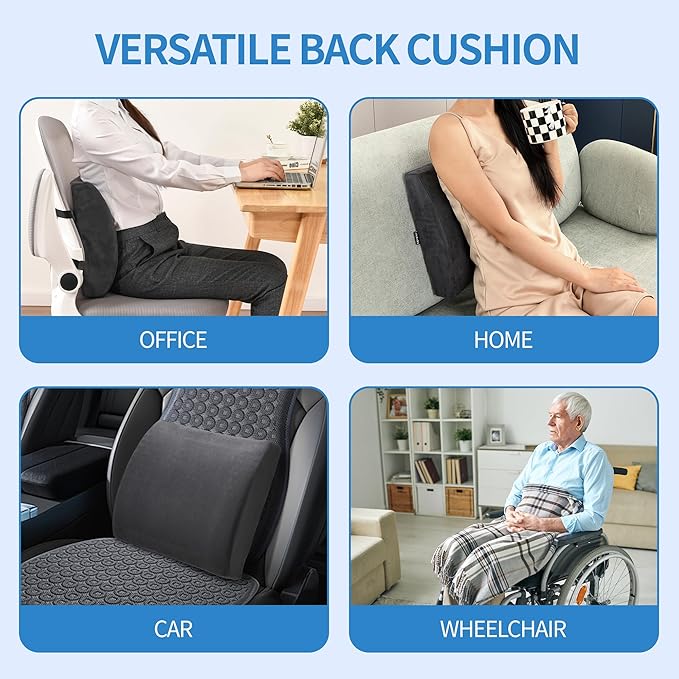 Lumbar Support Pillow - Gel Memory Foam Back Cushion for Lower Back Pain Relief & Improve Sitting Posture, Lumbar Support Cushion with Adjustable Strap & Non-Slip for Office Chair, Sofa, Car