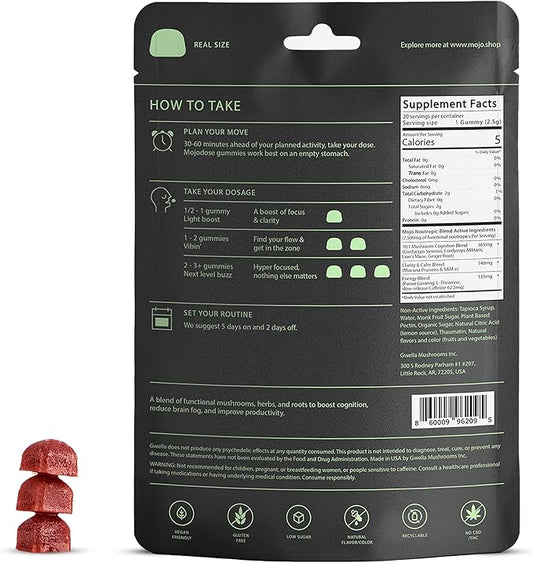 Gwella Focus Gummies with Lion’s Mane, Panax Ginseng, Ginger Root, Cordyceps, SAM-e, and Nootropics, Energy and Focus Supplement, Vegan, Strawberry Tangerine (20 Count - Pack of 3)