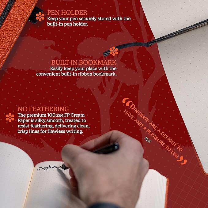 Dingbats* Wildlife Dotted Writing Journal Notebook A5 - Vegan Leather Hardcover - Ideal for Work, Travel - Pocket, Elastic Closure, & Bookmark