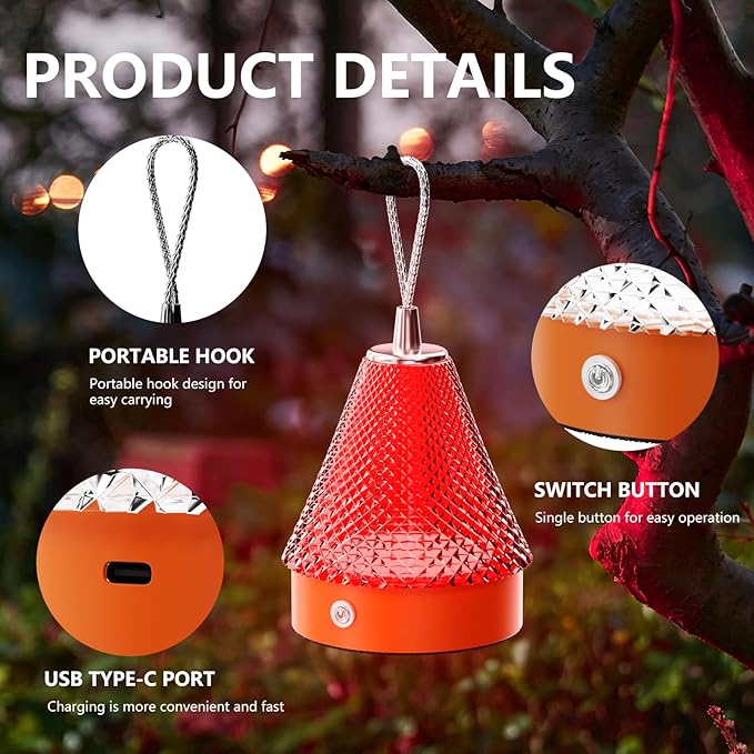 Rechargeable Desk lamp for Bedroom, Bedside lamp with White and Warm Yellow Light, Portable Night Light with Touch Control, Suitable for Bedroom, Camping