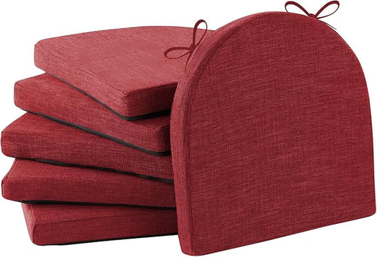 Chair Cushions for Dining Chairs with Ties and Removable Cover, Dining Kitchen Chair Pads with Non-Slip Bottom, High-Resilience Indoor Seat Cushions, 16'' x 16'' x 2'', Set of 6, Red