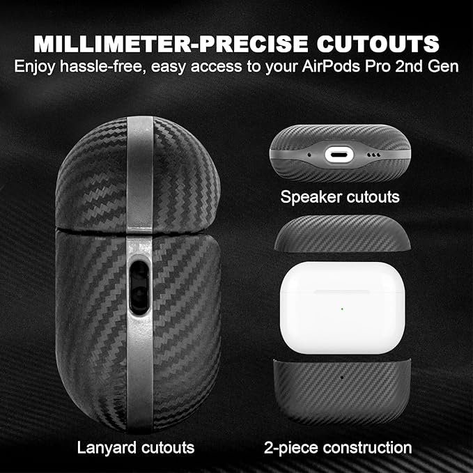for AirPods Pro 2 Case, Luxury Modern Striped Carbon Fiber Kevlar Leather Earphones Case Cover Compatible with AirPod Pro 2 (Black, for AirPods Pro 2)