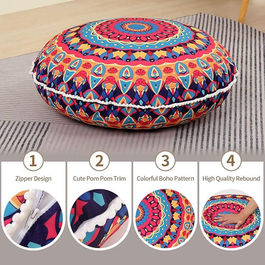 32 inches Meditation Floor Cushion for Adults, 2 Pack Round Large Thick Floor Pillow, Memory Foam Filling, Red