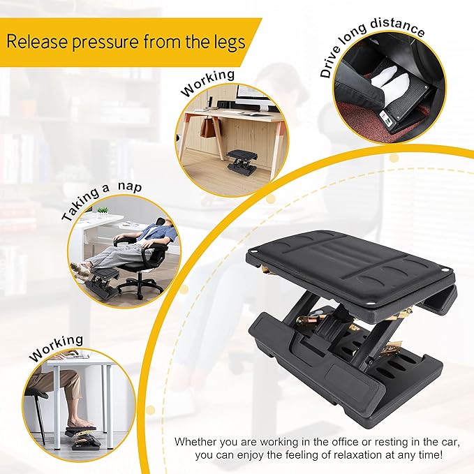 Adjustable Foot Rest Under Desk - Ergonomic Office Foot Stool with Massage, Leg Rest for Desk, Anti-Slip Design for Home & Work, Improves Posture (PB-Black)
