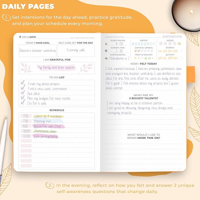 Clever Fox Self-Care Journal Pocket – Daily Reflection Notebook – Mental Health & Personal Development Planner, Meditation & Mood Log (Amber Yellow)