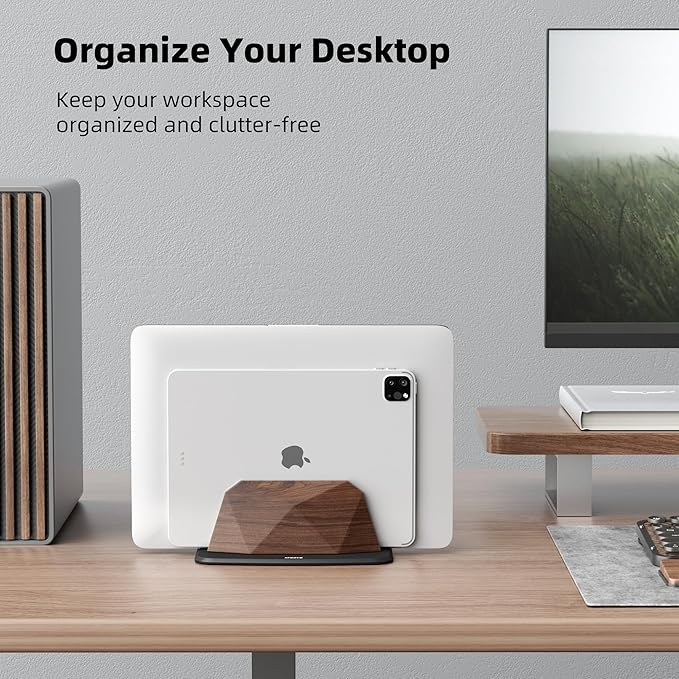Vertical Laptop Stand - Dual Slots Walnut Adjustable Laptop Holder,Desktop Dock Compatible with All MacBook, Surface,Chromebook,Dell & More(Walnut)