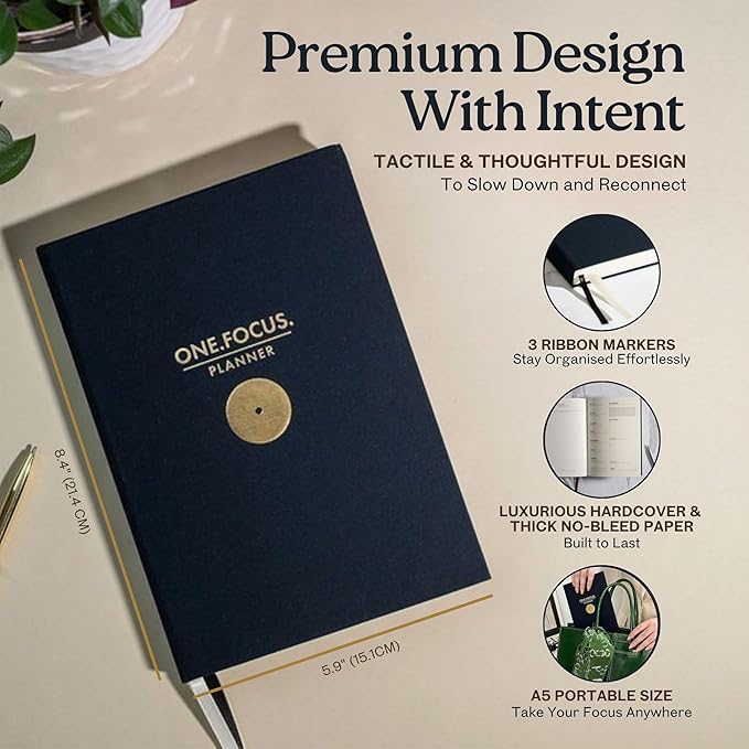 One Focus ADHD Daily Planner: 90-Day Undated Productivity Journal, Anxiety Relief, Mindfulness, Goal Setting, Gratitude, and Habit Tracking – Perfect for Busy Professionals, Neurodivergent Adults & Daily Productivity, A5, Black