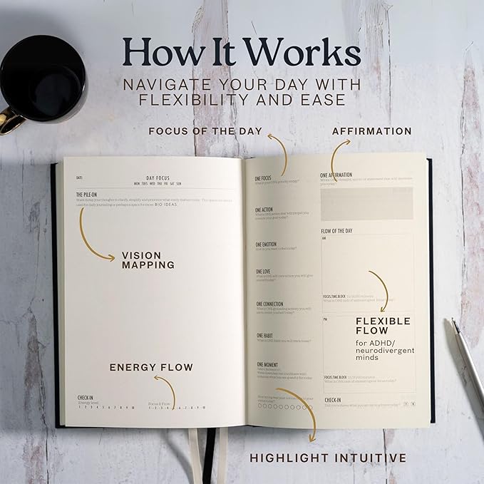 One Focus ADHD Daily Planner: 90-Day Undated Productivity Journal, Anxiety Relief, Mindfulness, Goal Setting, Gratitude, and Habit Tracking – Perfect for Busy Professionals, Neurodivergent Adults & Daily Productivity, A5, Black