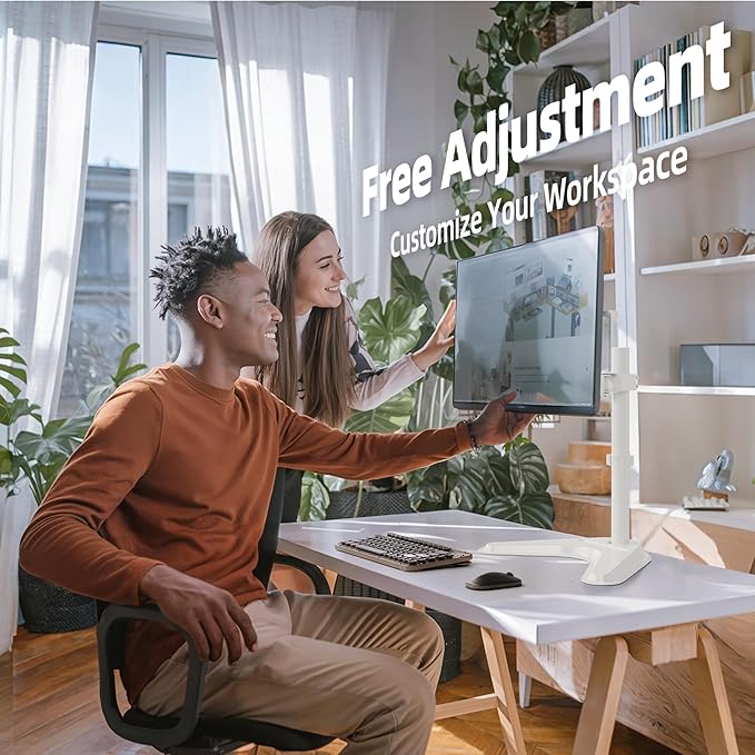 Claiks Monitor Mount, Ergonomic Adjustable Monitor Stand for Max 32 inch Screens, Adjustable Stand up to 20 lbs, VESA Mounting Holes 75&100mm, White