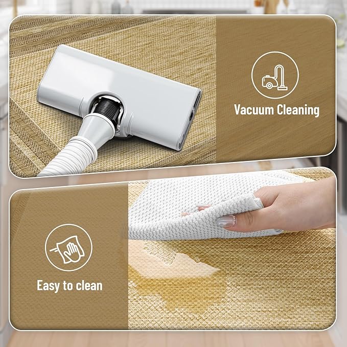 KIMODE Anti Fatigue Kitchen Mats for Floor, Farmhouse Kitchen Rugs Sets of 2, Cushioned Kitchen Floor Mats, Comfort Standing Mat for Sink Laundry Office Desk Brown/Khaki 17"x47"+17"x29"