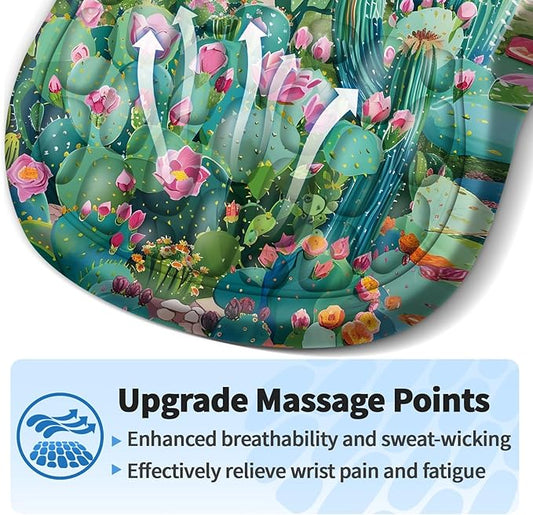 Ergonomic Mouse Pad with Wrist Rest Support, Mousepad with Comfortable Memory Foam Wrist Rest and Non-Slip PU Base for Pain Relief, Computer, Laptop, Office, Home (Cactus)