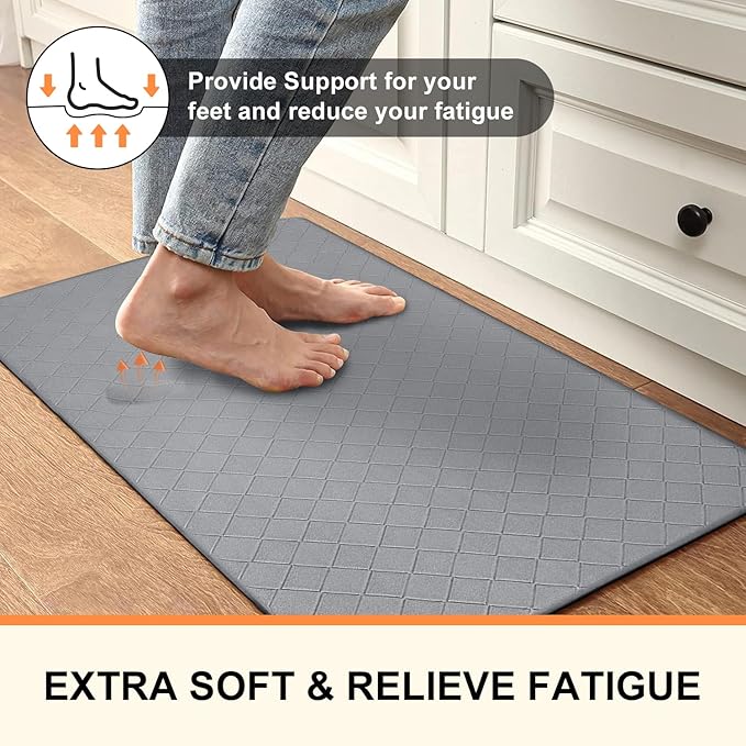HEBE Anti Fatigue Kitchen Mats for Floor 3 Piece Set Non Slip Waterproof Comfort Standing Mat Runner for Home Office, Sink, Laundry
