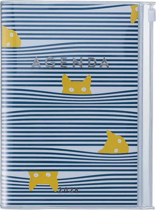 MARK'STYLE A6 Weekly Vertical Planner 16 Months (Sep. 2025 – Dec. 2026) with Soft Transparent PVC Cover,Refillable, Pocketed, for Daily Organizing & Planning (Orange Cat)