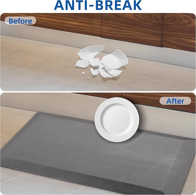 2 PCS Anti Fatigue Kitchen Mats for Floor, Grey 9/10 Extra Thick Cushioned Standing Desk Mat, Comfort Memory Foam Ergonomic Rugs and Mats Non-Slip Waterproof for Office, Kitchen, 20"x32"+20"x48"