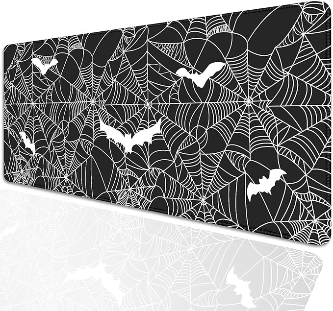 Black Spider Web Desk Pad Mouse Pad,Large Gaming Bat Mouse Mat with Stitched Edges,Non-Slip Waterproof Rubber Base Mousepad for Office Work Home Desk Mat(27.5X11.8 in)