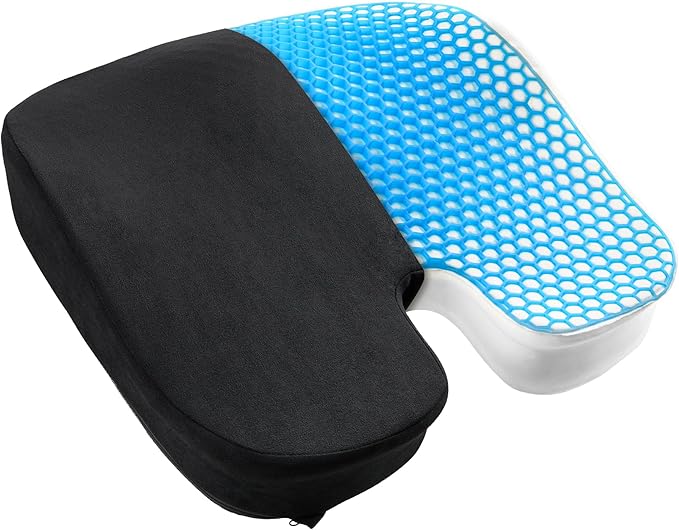 Seat Cushion for Office Chair, Gel & Memory Foam Chair Cushion, Sciatica & Coccyx Pain Relief Cushion for Long Sitting Office Workers, Car Drivers