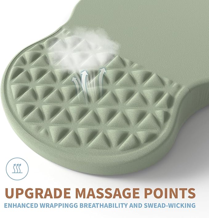 Ergonomic Mouse Pad Wrist Support with Foam Massage Design, Pain Relief Mousepad with Wrist Rest, Non-Slip PU Base, Computer Mouse Pads for Desk, Office & Home - Grass Green