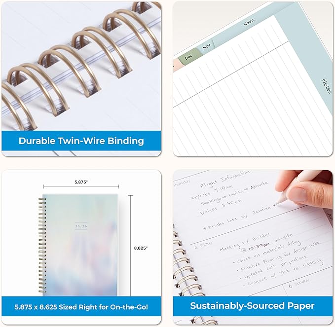 Blue Sky 2025-2026 Academic Year Weekly and Monthly Planner Calendar, July 2025 - June 2026, 12-Month, 5.8" x 8.6", Flexible Cover, Wirebound, Laminated Tabs, Storage Pocket, Borealis