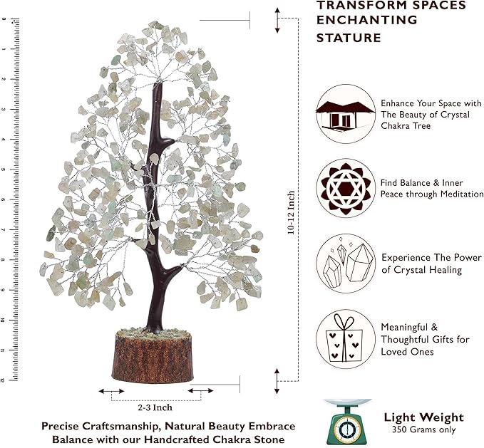 FASHIONZAADI Green Jade Gemstone Tree of Life- Natural Reiki Crystals for Positive Energy, Feng Shui Decor, Good Luck Money Bonsai, Healing Stones, Spiritual Gift