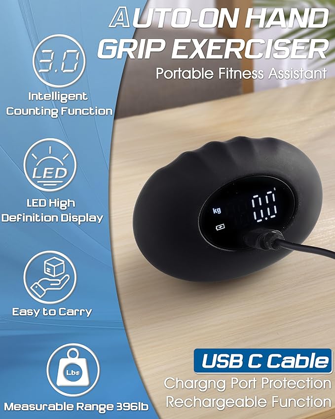 Hand Grip Strength Tester, Dynamometer Grip Strengthener, Digital Finger Palm Gripper Stress Balls, Electronic Squeeze Expander 396LB, Forearm Strengthener for Arthritis Carpal Tunnel Trainer Unzip