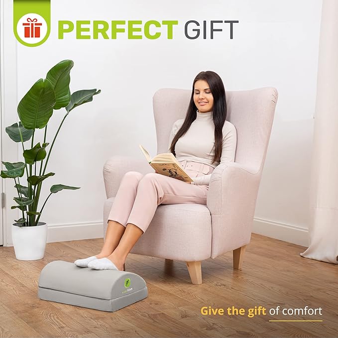 ErgoFoam Foot Rest - Chiropractor-Endorsed Orthopedic Teardrop Design - 2in1 Adjustable Premium Under Desk Footrest - Ergonomic Foot Rest for Lumbar, Back, Knee Pain (Grey)